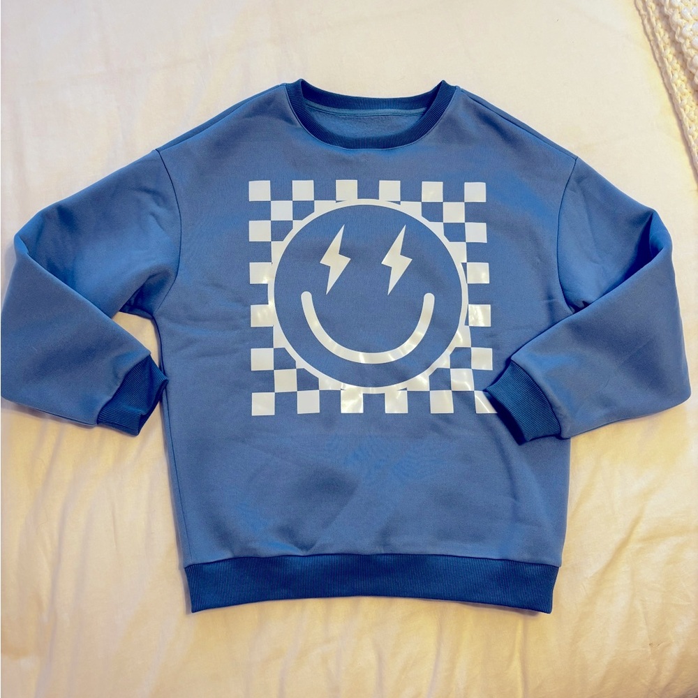 Blue Sweatshirt with Smiley Face Design